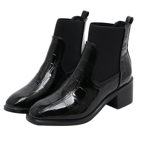 OUNONA 1 Pair of Winter Boots Chunky Heels Boots Women Alligator Pattern Boots (Black)