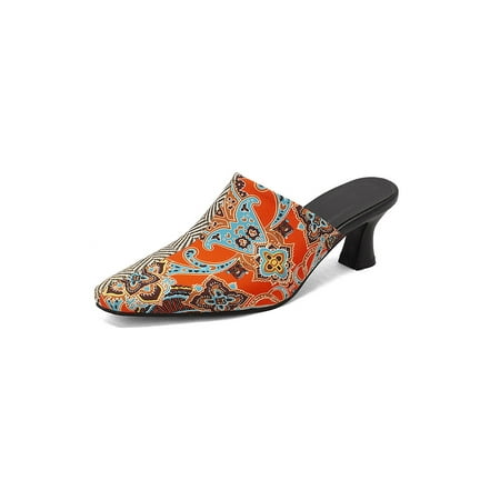 Rockomi Women Slippers Pointed Toe Slides Slip On Mules & Clogs Ladies Anti-Slip Lightweight Casual Shoe Breathable Patchwork Orange Red 10.5