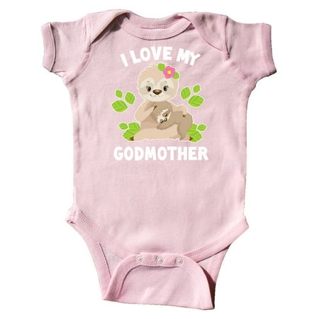Inktastic Cute Sloth I Love My Godmother with Green Leaves Gift Baby Boy or Baby Girl Bodysuit