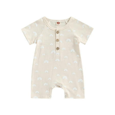 Frobukio Infant Baby Girls Boys Romper Short Sleeve Rainbow Geometric Printing Round Collar Front Button Jumpsuit Beige White 6-12 Months
Frobukio Infant Baby Girls Boys Romper Short Sleeve Rainbow Geometric Printing Round Collar Front Button Jumpsuit Beige White 6-12 Months