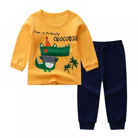 

Two-piece Suit Toddler Baby Boy Girl Cartoon Pajamas Set Long Sleeve Buttoned Underwear+Pant 0-5Y