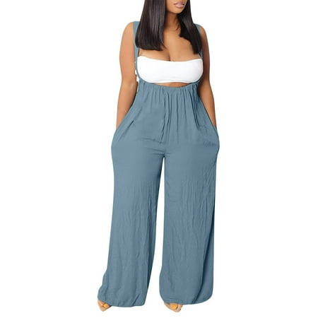JWZUY Ladies Loose Jumpsuit Solid Color Sleeveless Adjustable Shoulder Strap High Waist Wide Leg Romper Pocket Light Blue XL
JWZUY Ladies Loose Jumpsuit Solid Color Sleeveless Adjustable Shoulder Strap High Waist Wide Leg Romper Pocket Light Blue XL