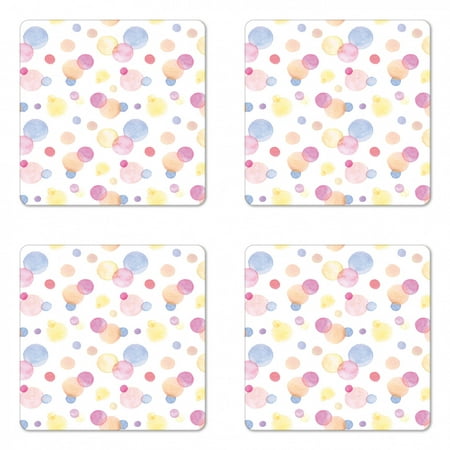

Pastel Coaster Set of 4 Watercolor Texture Liquid Paint Drops Dots Aquarelle Art Style Romantic Colorful Square Hardboard Gloss Coasters Standard Size Multicolor by Ambesonne