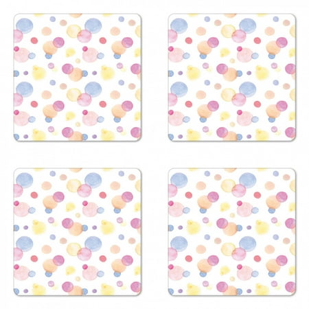 

Pastel Coaster Set of 4 Watercolor Texture Liquid Paint Drops Dots Aquarelle Art Style Romantic Colorful Square Hardboard Gloss Coasters Standard Size Multicolor by Ambesonne