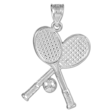 10k White Gold Tennis Racquets and Ball Sports Charm Pendant