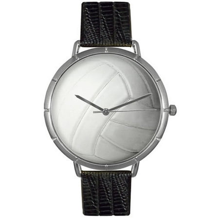 Whimsical Watches Womens T0840015 Volleyball Lover Black Leather And Silvertone Photo Watch