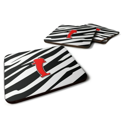 Carolines Treasures CJ1024-IFC Letter I Initial Monogram - Zebra Red Foam Coaster Set of 4 3 1/2 x 3 1/2 multicolor