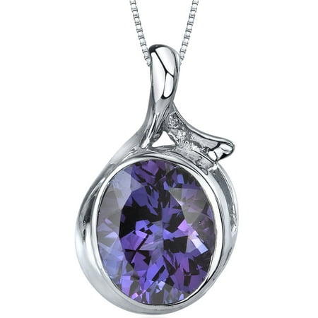 Peora 6.75 Carat T.G.W. Oval Cut Created Alexandrite Rhodium over Sterling Silver Pendant, 18