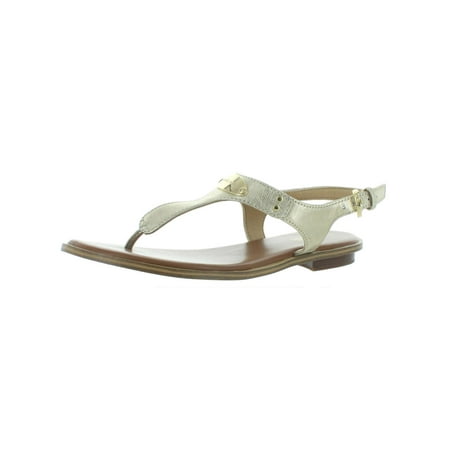 MICHAEL Michael Kors Women s Leather Metallic MK Plate T-Strap Thong Sandals