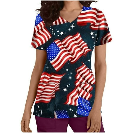 Odeerbi 4th of July Patriotic Scrub Tops for Women Independence Day Printed Top V-neck Short Sleeve Workwear T-shirt Red
Odeerbi 4th of July Patriotic Scrub Tops for Women Independence Day Printed Top V-neck Short Sleeve Workwear T-shirt Red