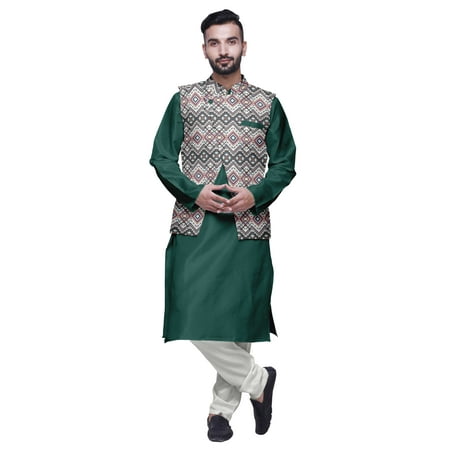 Atasi Indian Mens Kurta Churidar Pajama Jacket Set Solid Ethnic Wear For Men