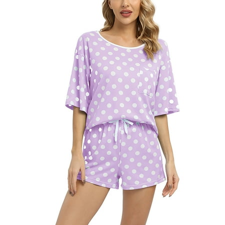 WBQ Women s Pajamas Sets Short Sleeve Top + Shorts Two-piece Set Soft Sleepwear Polka Dot Printed Nightwear Loungewear Set with Drawstring Purple S-2XL
WBQ Women s Pajamas Sets Short Sleeve Top + Shorts Two-piece Set Soft Sleepwear Polka Dot Printed Nightwear Loungewear Set with Drawstring Purple S-2XL
