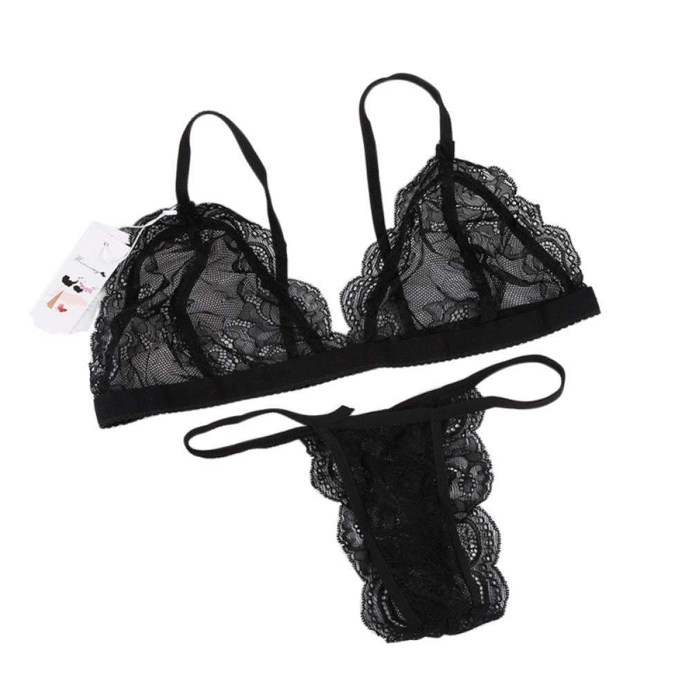 JANDEL Underwire Strappy Floral Lace Sheer Lingerie Set For Women See