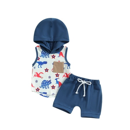 4th of July Toddler Baby Boys Clothes Sleeveless Dinosaur Print Pocket Hoodie Shirts Shorts Set Summer Outfits
4th of July Toddler Baby Boys Clothes Sleeveless Dinosaur Print Pocket Hoodie Shirts Shorts Set Summer Outfits