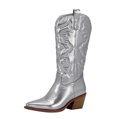 Solid color Chunky heel Boots for Women Shoes Leather Retro Large Waist Thick Heel High Cowboy Boots Embroidered Boots Silver
Solid color Chunky heel Boots for Women Shoes Leather Retro Large Waist Thick Heel High Cowboy Boots Embroidered Boots Silver