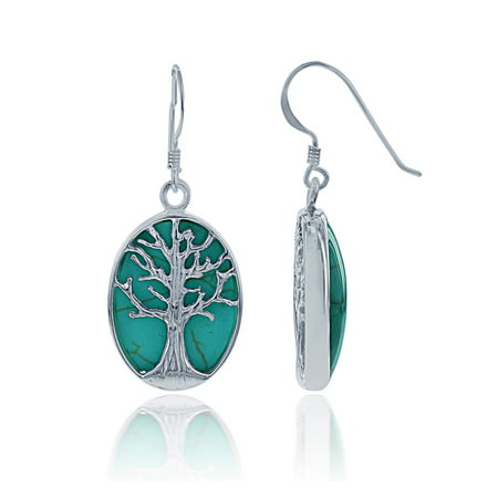 Beaux Bijoux Sterling Silver Turquoise Tree of Life Oval Dangle Earrings (Multiple options available)