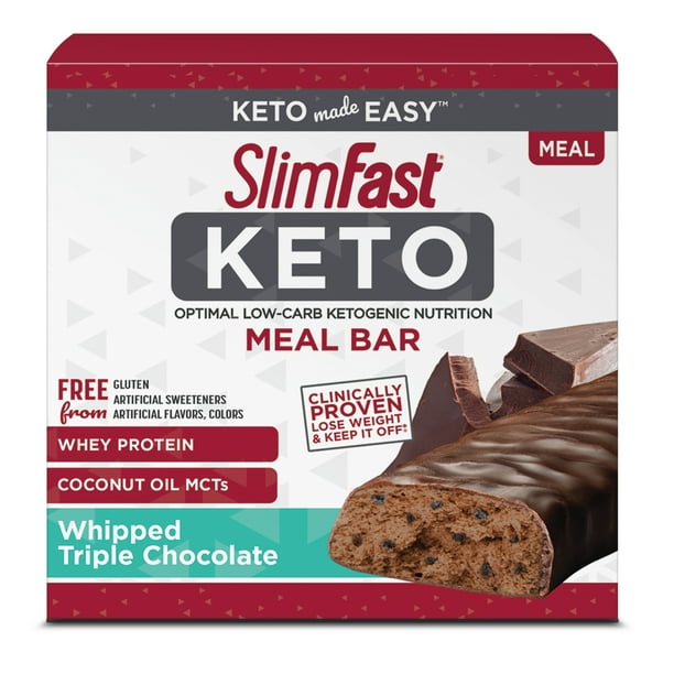 SlimFast Keto Meal Replacement Bar, Whipped Triple Chocolate, 1.48 Oz, 5 Count
