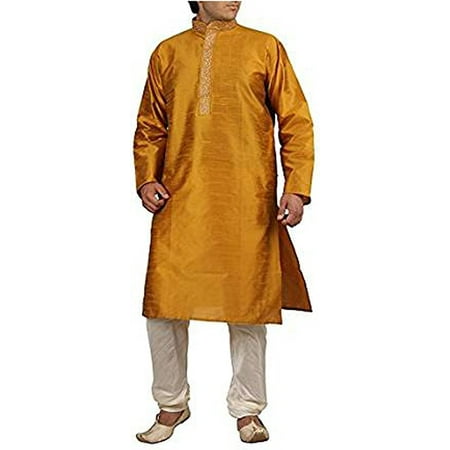 Royal Men s Silk Blend Kurta Pyjama Set (ROYAL_122_Yellow_Medium)