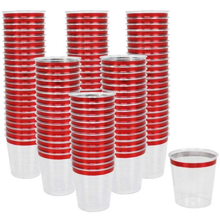 Just Artifacts 1oz Plastic Shot Glasses (240pcs Metallic Red Rim)