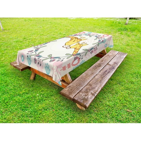 Giraffe Outdoor Tablecloth Cartoon Mom and Animal Figures Surrounded by Floral Ornaments Heart Shapes Flowers Decorative Washable Fabric Picnic Table Cloth 58 X 84 Inches Multicolor by Ambesonne 
Giraffe Outdoor Tablecloth Cartoon Mom and Animal Figures Surrounded by Floral Ornaments Heart Shapes Flowers Decorative Washable Fabric Picnic Table Cloth 58 X 84 Inches Multicolor by Ambesonne