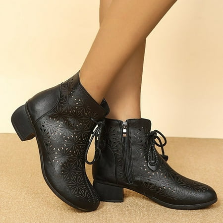 Ankle Boots Ladies Fashion Solid Color Leather Hollow Round Toe Side Zipper Heel Short Boots
Ankle Boots Ladies Fashion Solid Color Leather Hollow Round Toe Side Zipper Heel Short Boots