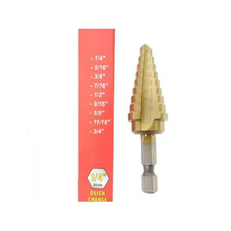 Titanium Step Drill Bit 1/4 to 3/4 (1/4 Quick Change)