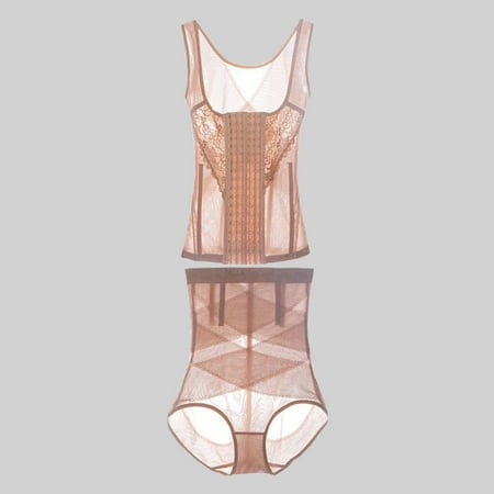 cllios Womens Abdomen Shaping Clothes Shaping Pants Seamless Lace Hollow Two-piece Bodysuit