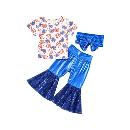 Arvbitana 4th of July Toddler Baby Girl Outfit Short Sleeve Glasses T-Shirt Top Sequins Bell Bottom Pants Headband 3Pcs Independence Day Set 2-7 Years
Arvbitana 4th of July Toddler Baby Girl Outfit Short Sleeve Glasses T-Shirt Top Sequins Bell Bottom Pants Headband 3Pcs Independence Day Set 2-7 Years