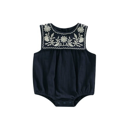 Sunisery Toddler Infant Baby Girls Romper Sleeveless Round Neck Floral Embroidered Bottom Snap Closure Jumpsuit Navy Blue 6-12 Months
Sunisery Toddler Infant Baby Girls Romper Sleeveless Round Neck Floral Embroidered Bottom Snap Closure Jumpsuit Navy Blue 6-12 Months