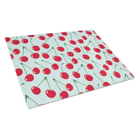 Cherries on Blue Glass Cutting Board Large