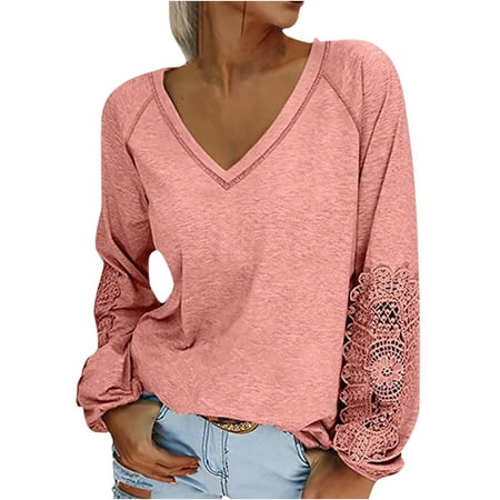 Ladies Solid Color V-neck Stitching Lace Lantern Sleeve Long Sleeve Top Plus Size Loose Fit Sweatshirt Pullover
Ladies Solid Color V-neck Stitching Lace Lantern Sleeve Long Sleeve Top Plus Size Loose Fit Sweatshirt Pullover