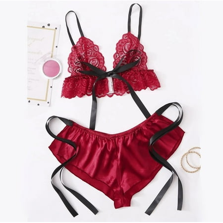 TANGNADE underwear women Lace Pajamas Satin Sleepwear Bra Women Lingerie Wireless Shorts S-3XL Bow Red + M
TANGNADE underwear women Lace Pajamas Satin Sleepwear Bra Women Lingerie Wireless Shorts S-3XL Bow Red + M