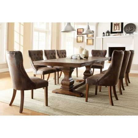 Homelegance Marie Louise 9-Piece Expandable Trestle Dining Table Set - Weathered Oak