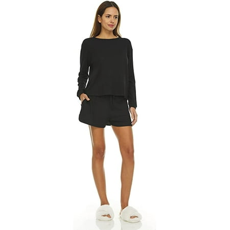 Inner Beauty Womenís Super-Soft Waffle Knit Pajama PJ 2 Piece Set Shorts & Long Sleeve Crew neck Black
Inner Beauty Womenís Super-Soft Waffle Knit Pajama PJ 2 Piece Set Shorts & Long Sleeve Crew neck Black