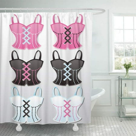 Libin Lingerie Pink Bachelorette Bustier Black Party Lace Bra Sexy Shower Curtain 66x72 inch