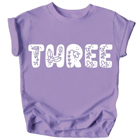 Three Floral Numbers Ages 1-7 Girl s 3rd Birthday Shirt Purple Shirt 3T