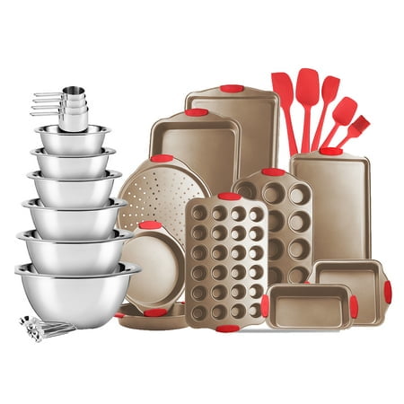 Brown Bakeware Set-29 Piece Nonstick Set with Stainless Steel Mixing Includes Bowls Baking Pans Measuring Cups & Spoons and Silicone Spatulas etc
Brown Bakeware Set-29 Piece Nonstick Set with Stainless Steel Mixing Includes Bowls Baking Pans Measuring Cups & Spoons and Silicone Spatulas etc