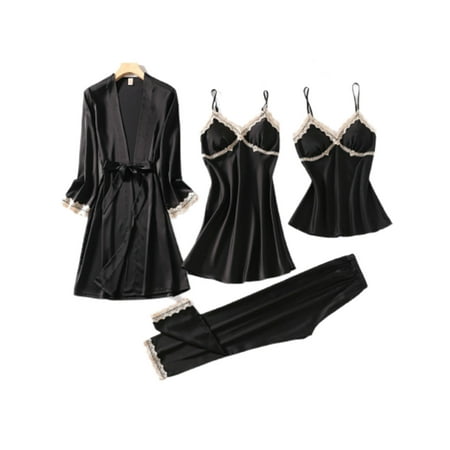 Niuer Ladies Robe Set Kimono Bathrobe Solid Color Nightgowns Lightweight Sleepwear Suit 4 Pieces Pajama Dress Black S
Niuer Ladies Robe Set Kimono Bathrobe Solid Color Nightgowns Lightweight Sleepwear Suit 4 Pieces Pajama Dress Black S