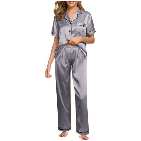 Reed Women Lingerie Robe Set Underwear Suit Satin Pajamas Women Short Sleeved Tops And Trousers Loose Pajama Sets