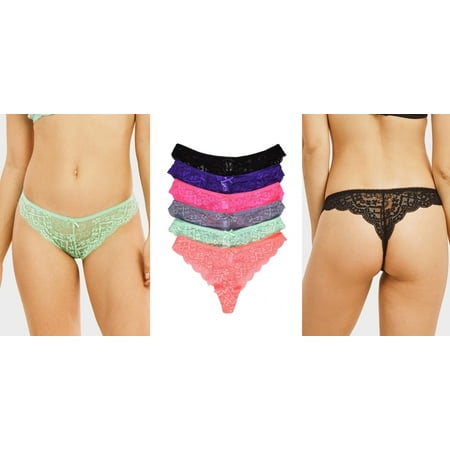 6 Pack of Sexy Lace Low Rise Thong Panties Underwear Cheeky Back