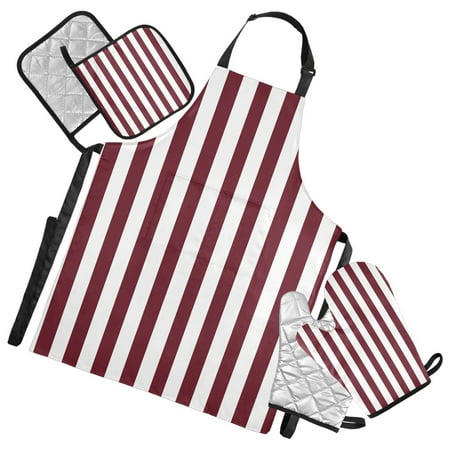 5 Pcs Kitchen Set Heat Resistant Oven Mitts and Non-Slip Pot Holders with Adjustable Cooking Apron Dark Red and White Striped
5 Pcs Kitchen Set Heat Resistant Oven Mitts and Non-Slip Pot Holders with Adjustable Cooking Apron Dark Red and White Striped