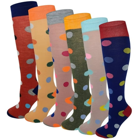 6 pairs Bright Polka Dot Design Knee High Socks For Women