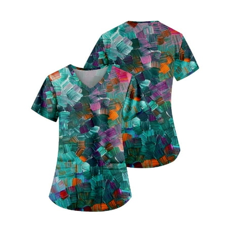 TKing Fashion Women Plus Size Scrubs Top V-Neck Short Sleeve Printed Pockets Work Blouse for Women Green M
TKing Fashion Women Plus Size Scrubs Top V-Neck Short Sleeve Printed Pockets Work Blouse for Women Green M