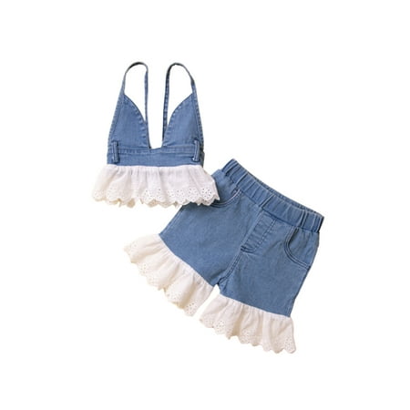 elfinBE Infant Child Baby Girl Holiday Lace Spaghetti Strap V-Neck Sling Vest And Shorts Denim Two-pieces Streetwear Suit 12-24M 2-5T
elfinBE Infant Child Baby Girl Holiday Lace Spaghetti Strap V-Neck Sling Vest And Shorts Denim Two-pieces Streetwear Suit 12-24M 2-5T
