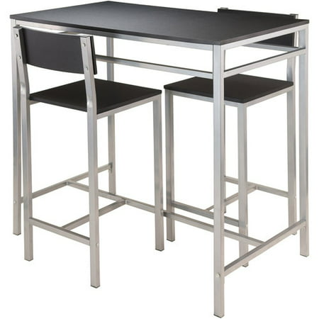 Winsome Hanley 3-Piece Kitchen High Table Set, Black Top/Met