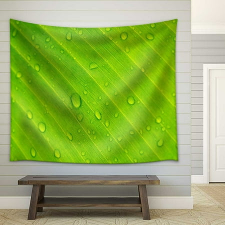 wall26 - Closeup Drops of Water under Banana Leaf Texture - Fabric Wall Tapestry Home Decor - 68x80 inches