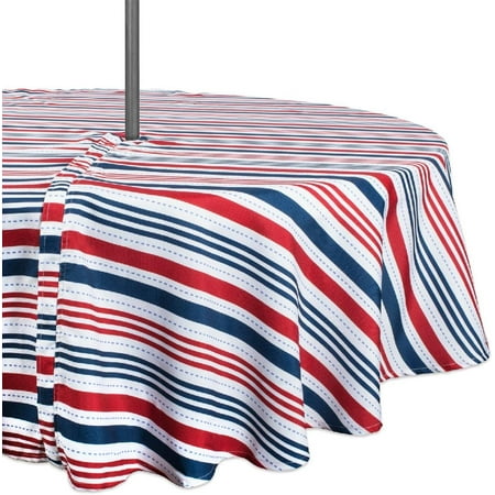 Patriotic Stripes Tabletop Collection Stain Resistant & Waterproof Tablecloth 60 Round w/ Zipper Red White & Blue