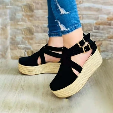 Summer Women s Shoes Round Toe Side Empty Baotou Wedges Women Sandals