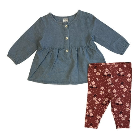 Carter s Girls 2-Piece Long Sleeve & Pant Playwear Set (Chambray/Floral 12M)