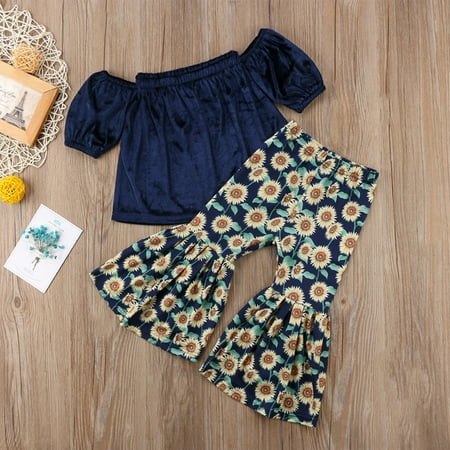 Gotyou Kids 2 Piece Pullover Sets Outfit Toddler Off Shoulder Crop Top + Sunflower Print Pants 
Gotyou Kids 2 Piece Pullover Sets Outfit Toddler Off Shoulder Crop Top + Sunflower Print Pants